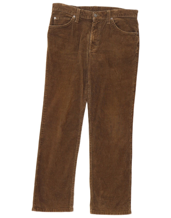 MUSTANG Mens Straight Corduroy Trousers W35 L30 Khaki Cotton