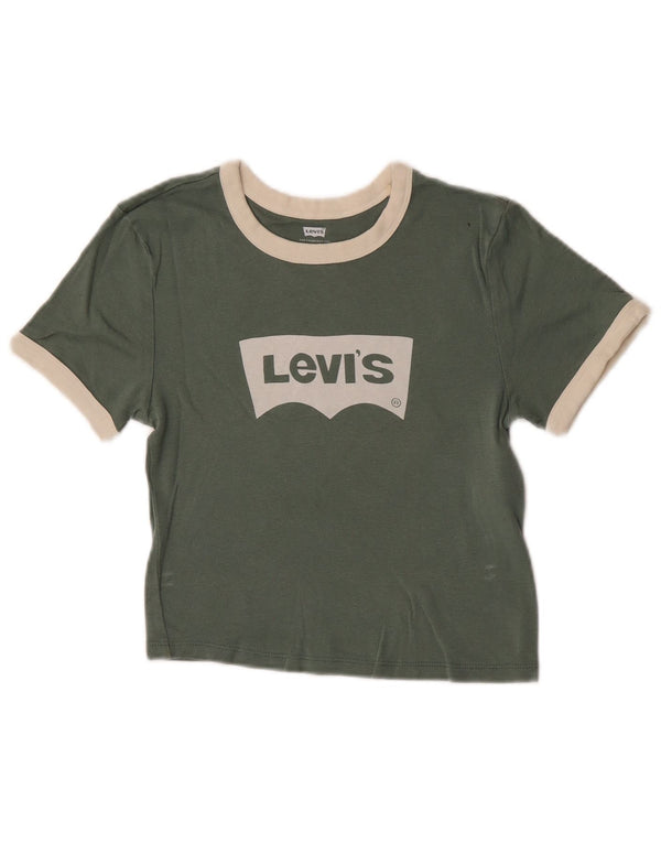 Футболка с рисунком Levi's для девочек, топ 7–8 лет, зеленый хлопок размера XS