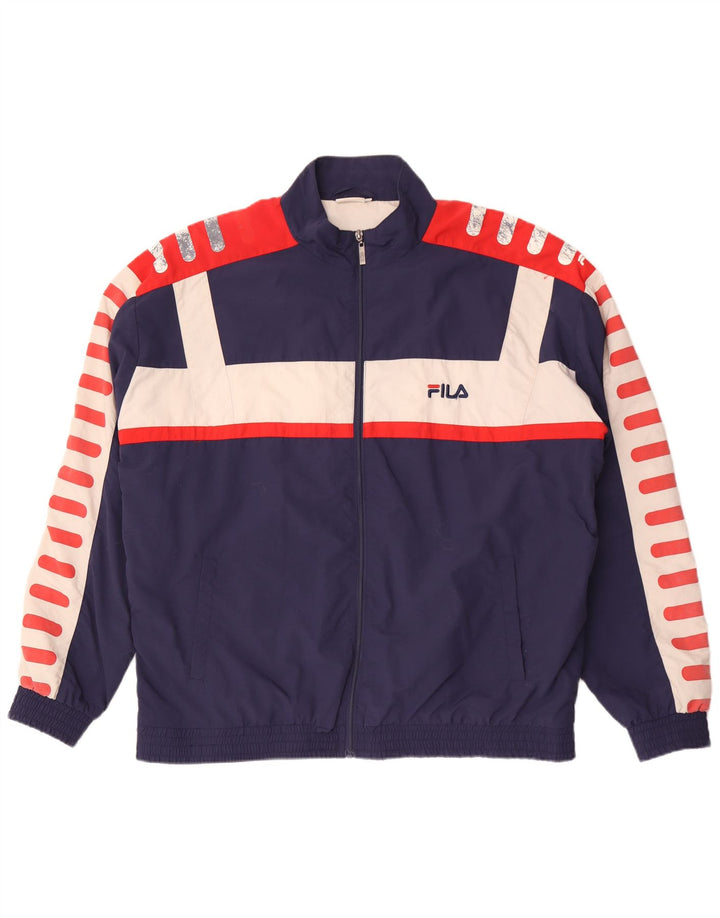 Fila Мужской спортивный костюм с графическим рисунком, верхняя куртка 2XL, темно-синий, полиэстер с цветными блоками