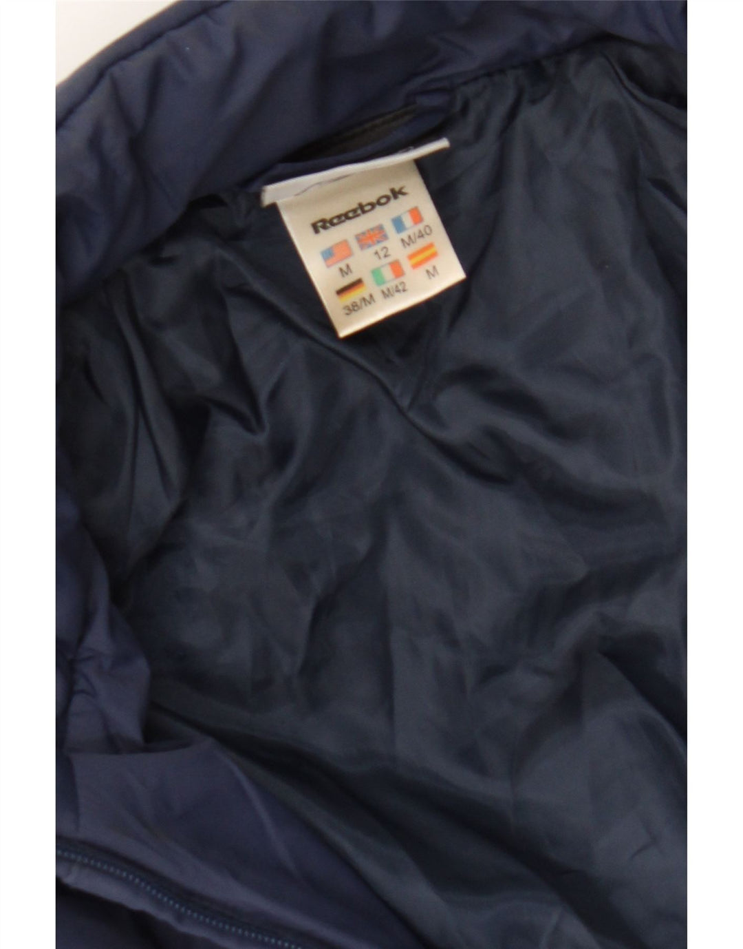 REEBOK Womens Hooded Padded Coat UK 12 Medium  Navy Blue Polyester Vintage Reebok and Second-Hand Reebok from Messina Hembry 