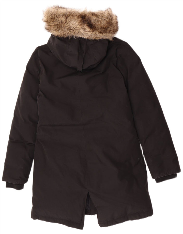 Женская парка Superdry с капюшоном UK 10, маленькая, черный, полиэстер