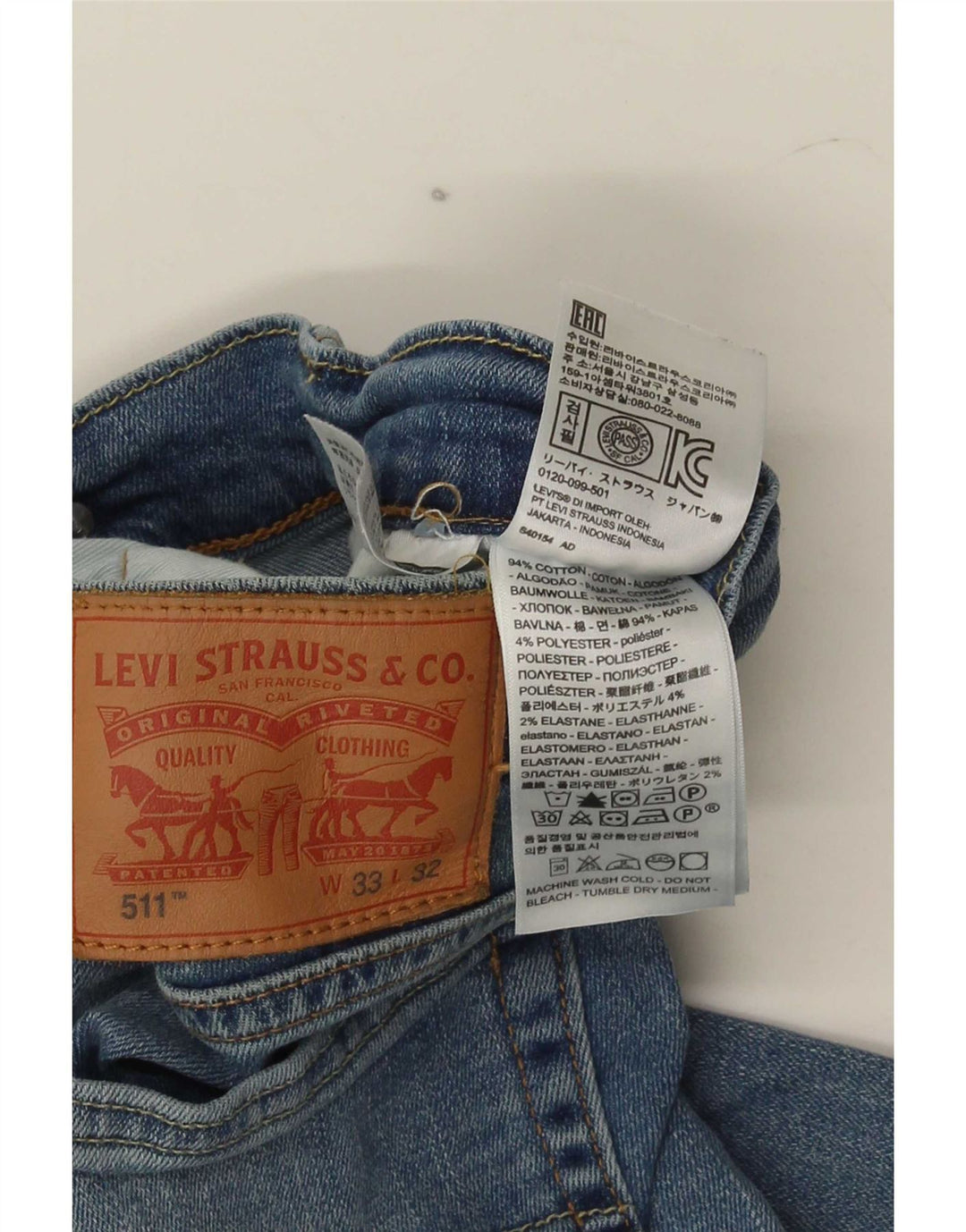 Мужские укороченные джинсы Levi's 511 W33 L25 синие, хлопок