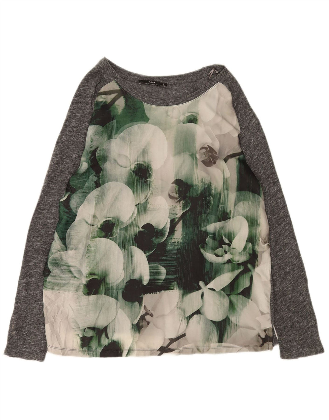 Женская блузка Zara Top UK 16, большая серая с цветочным принтом