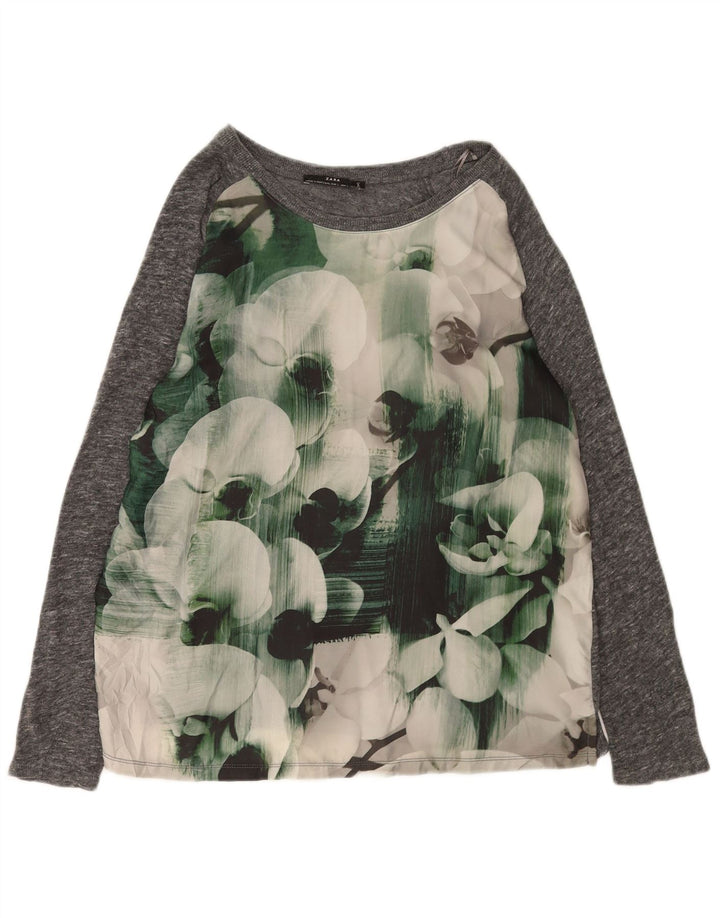 Женская блузка Zara Top UK 16, большая серая с цветочным принтом
