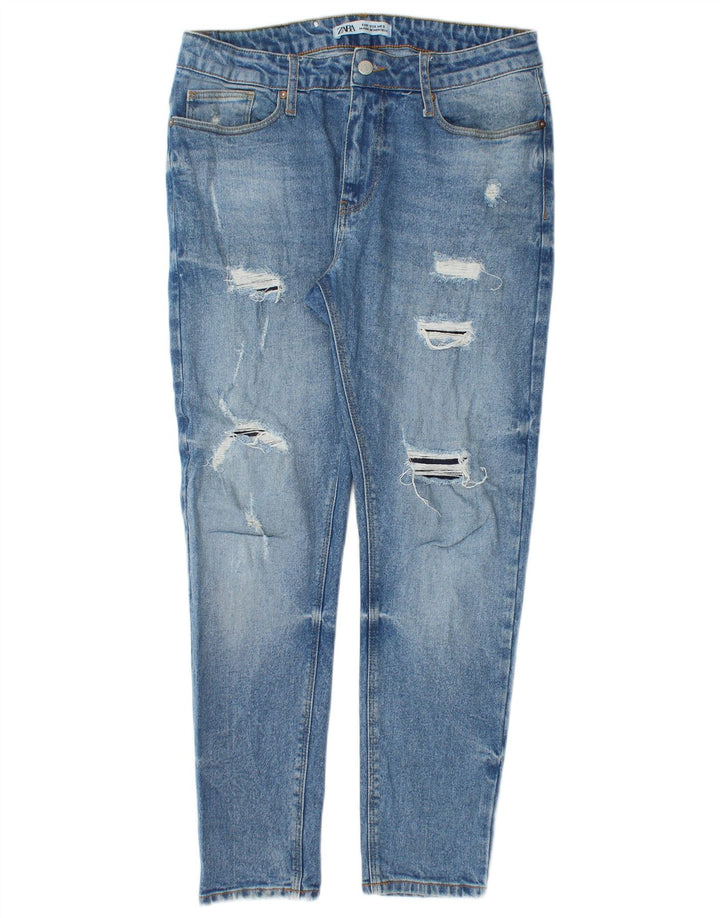 Женские потертые узкие джинсы Zara W33 L28 синие