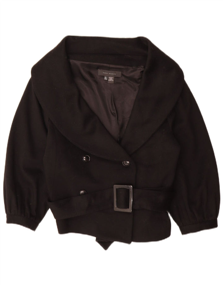 Женская двубортная куртка Zara с рукавом 3/4, Великобритания 16, большая черная шерсть