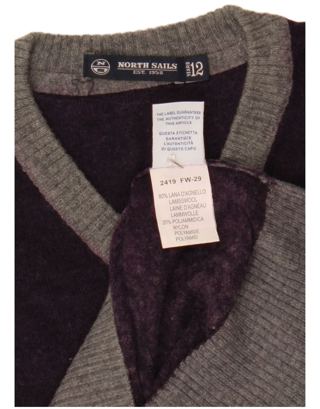 Джемпер с v-образным вырезом North Sails для мальчиков, 11–12 лет, фиолетовая шерсть
