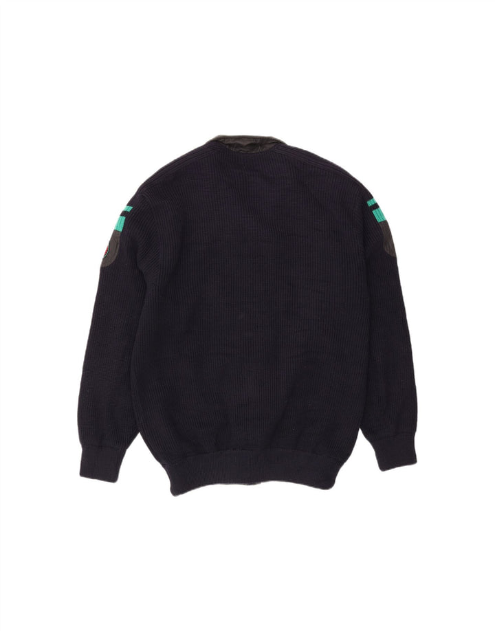 NAVIGARE Mens Knit Bomber Jacket UK 40 Large Navy Blue Wool