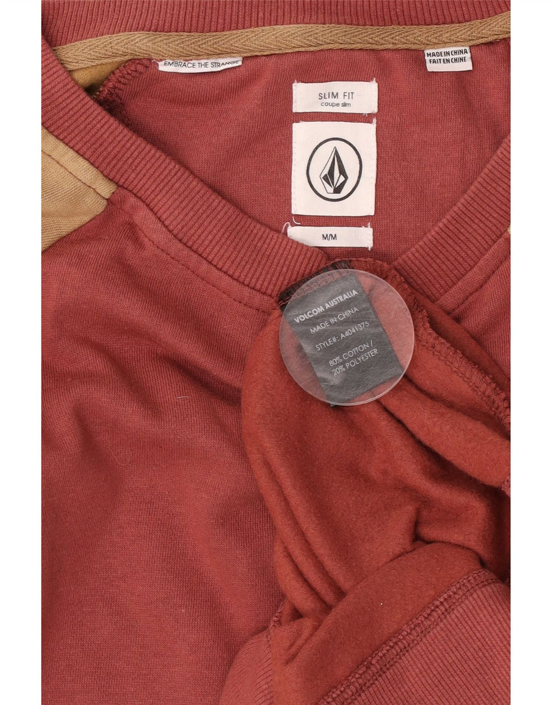 Мужской приталенный свитер Volcom, джемпер среднего красного цвета, хлопок с цветными блоками