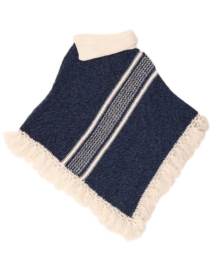 Винтажный женский джемпер-пончо, один размер, шерстяной в синюю полоску