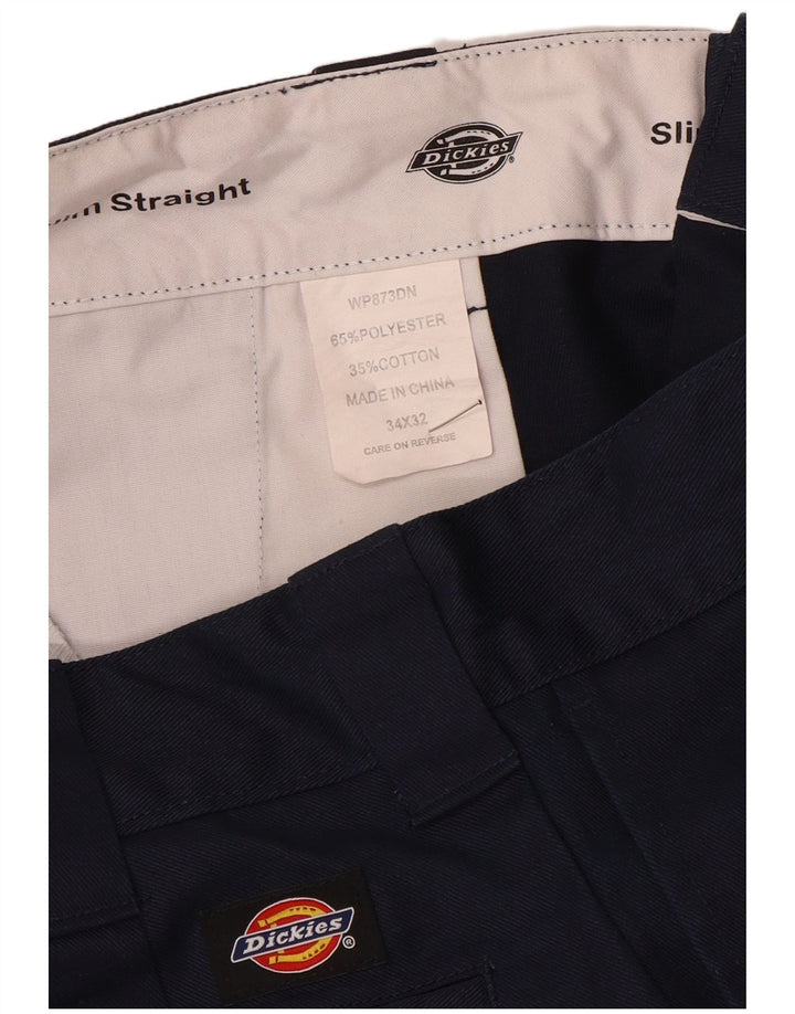 Мужские узкие прямые брюки-чинос Dickies W34 L32 темно-синего цвета из полиэстера