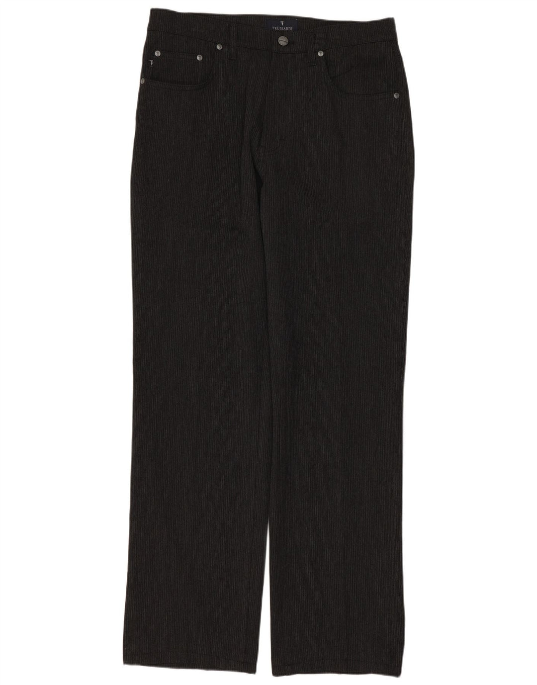 TRUSSARDI Мужские прямые повседневные брюки W33 L31 серые в тонкую полоску из полиэстера