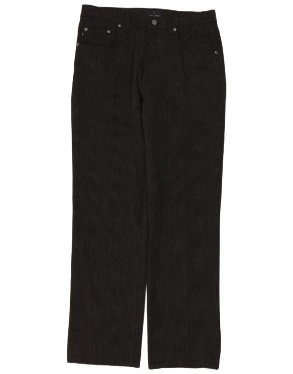 TRUSSARDI Мужские прямые повседневные брюки W33 L31 серые в тонкую полоску из полиэстера