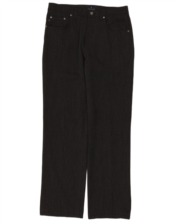 TRUSSARDI Мужские прямые повседневные брюки W33 L31 серые в тонкую полоску из полиэстера