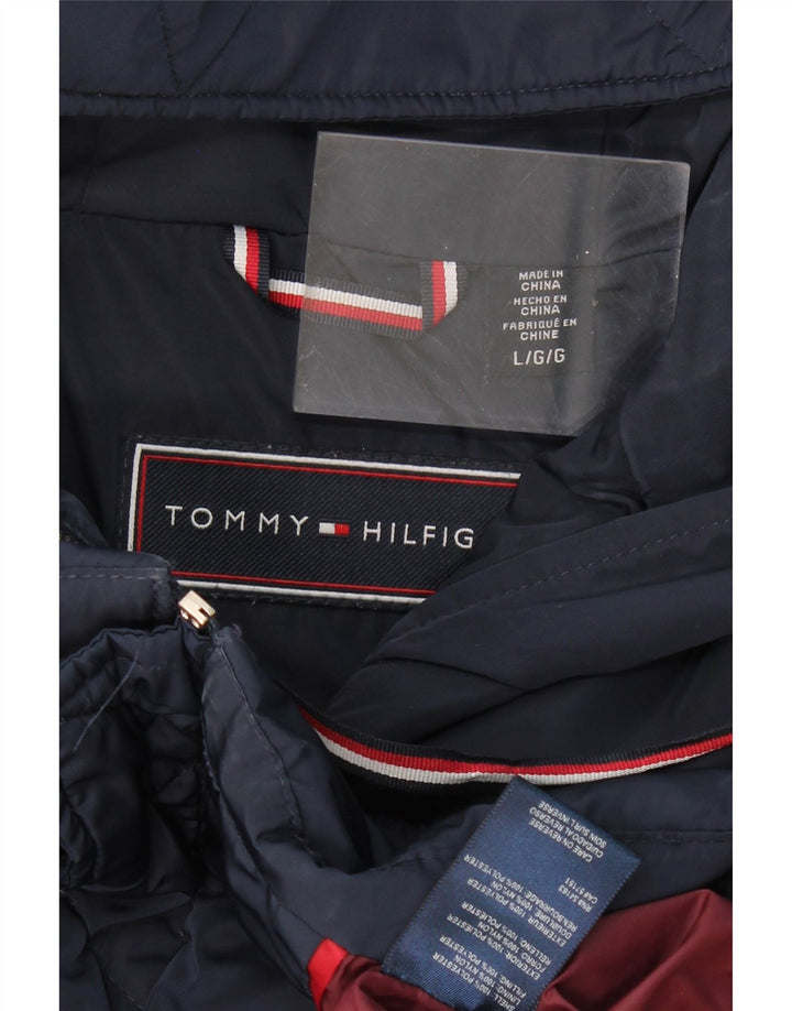 TOMMY HILFIGER Womens Hooded Padded Jacket UK 16 Large Navy Blue Polyester