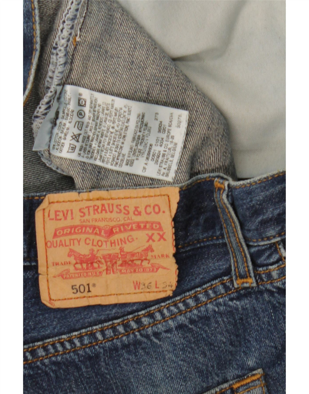 Мужские прямые джинсы Levi's 501 W36 L28 синие, хлопок