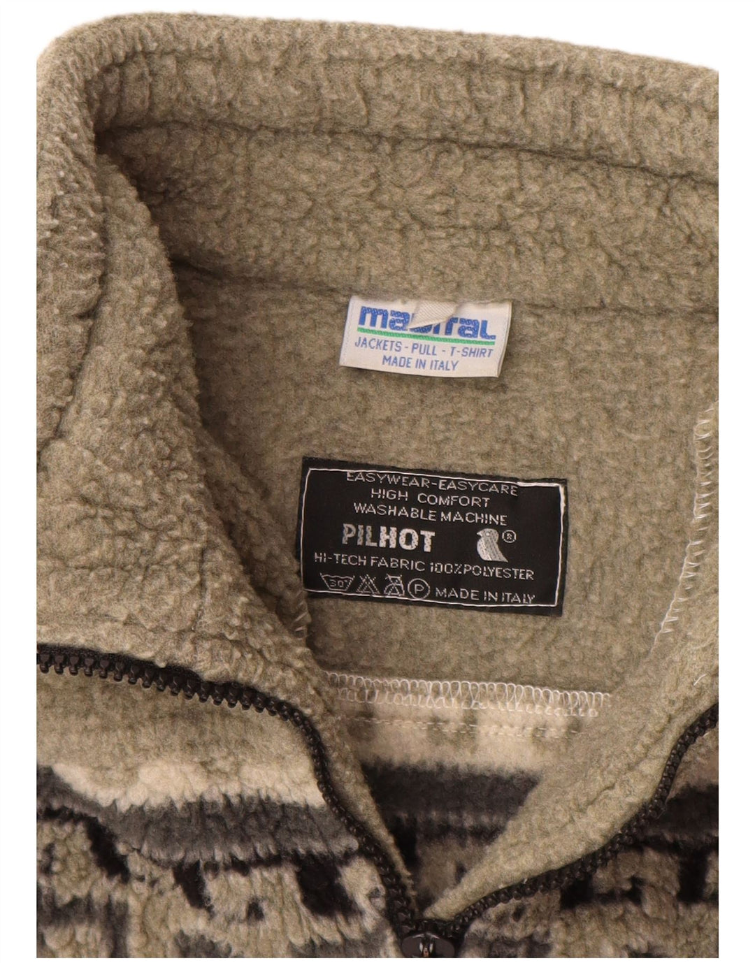 ВИНТАЖНЫЙ женский флисовый джемпер с воротником на молнии, Великобритания, 16, большой, бежевый, Fair Isle