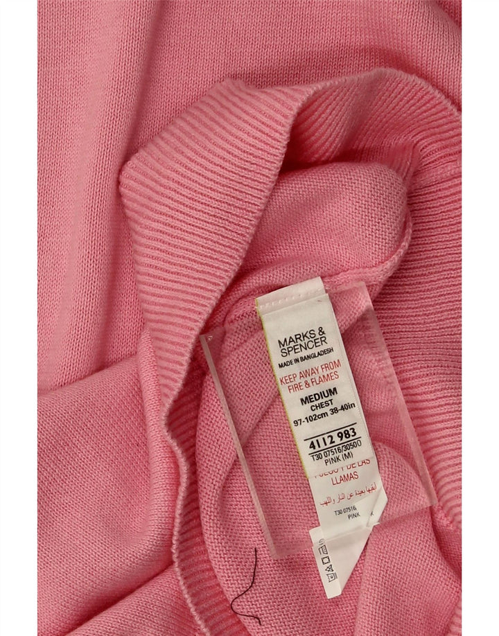 Мужской джемпер с v-образным вырезом Marks & Spencer, хлопковый свитер среднего розового цвета