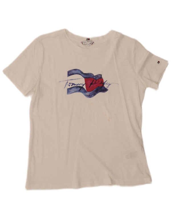 TOMMY HILFIGER Женская футболка с рисунком Top UK 6 XS Белый хлопок