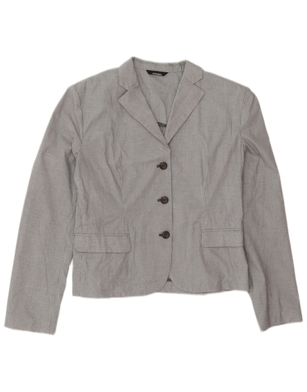 Stefanel Womens 3 Button Blazer Jacket IT 48 XL Grey Check Cotton
