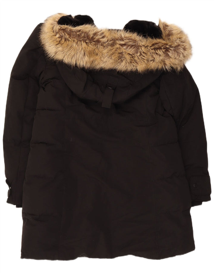 Женское стеганое пальто с капюшоном Zara UK 16, большой черный полиэстер