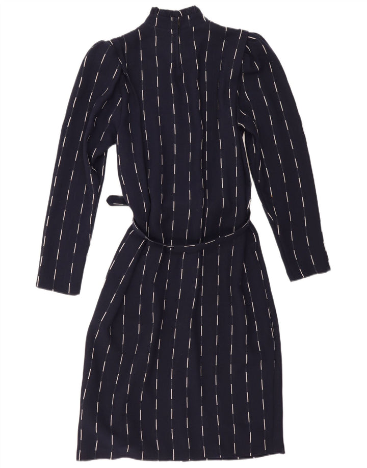 Винтажное женское базовое платье с длинным рукавом UK 12, средний темно-синий в полоску