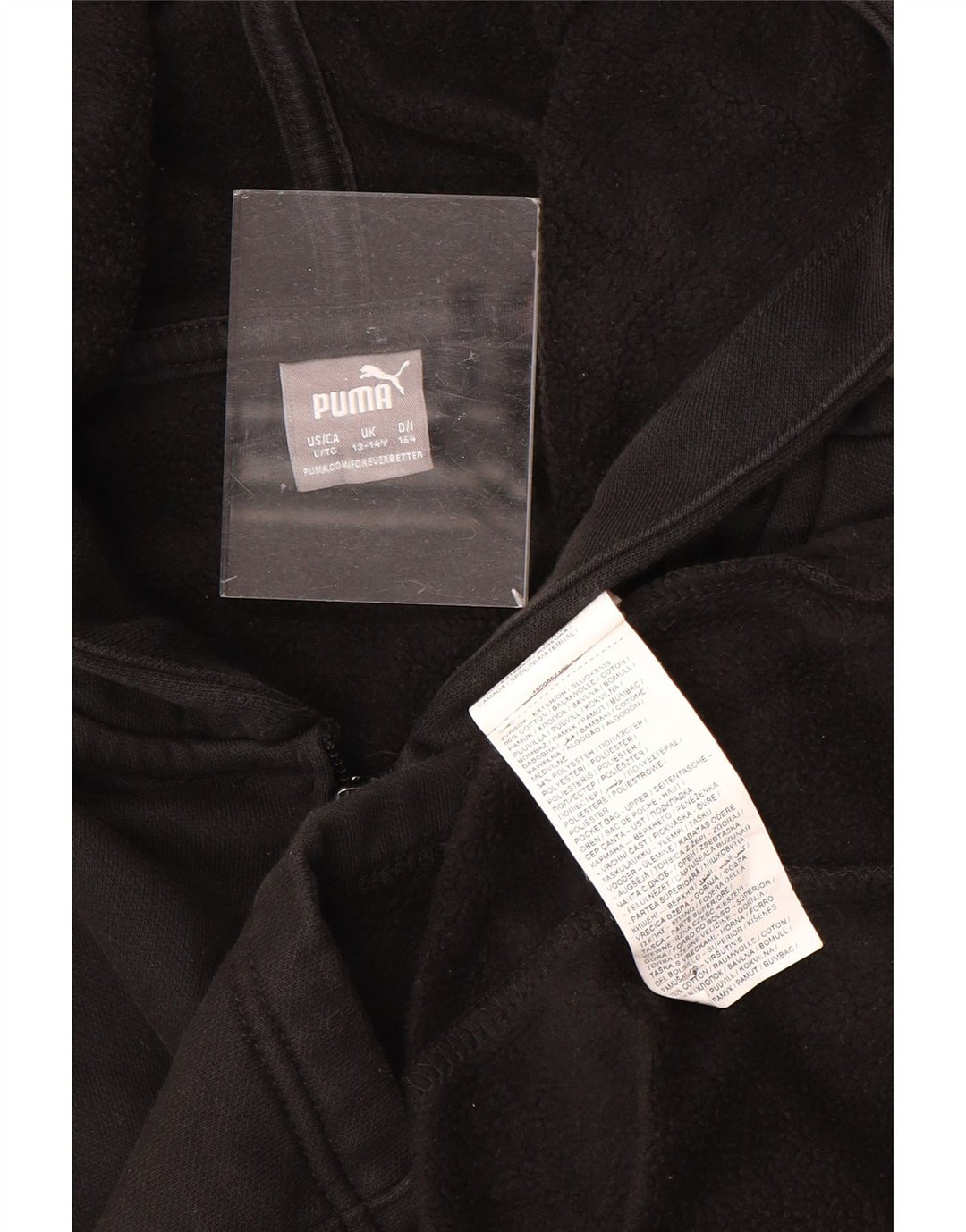 Свитер с капюшоном и молнией с графическим рисунком PUMA для девочек 13–14 лет, черный хлопок