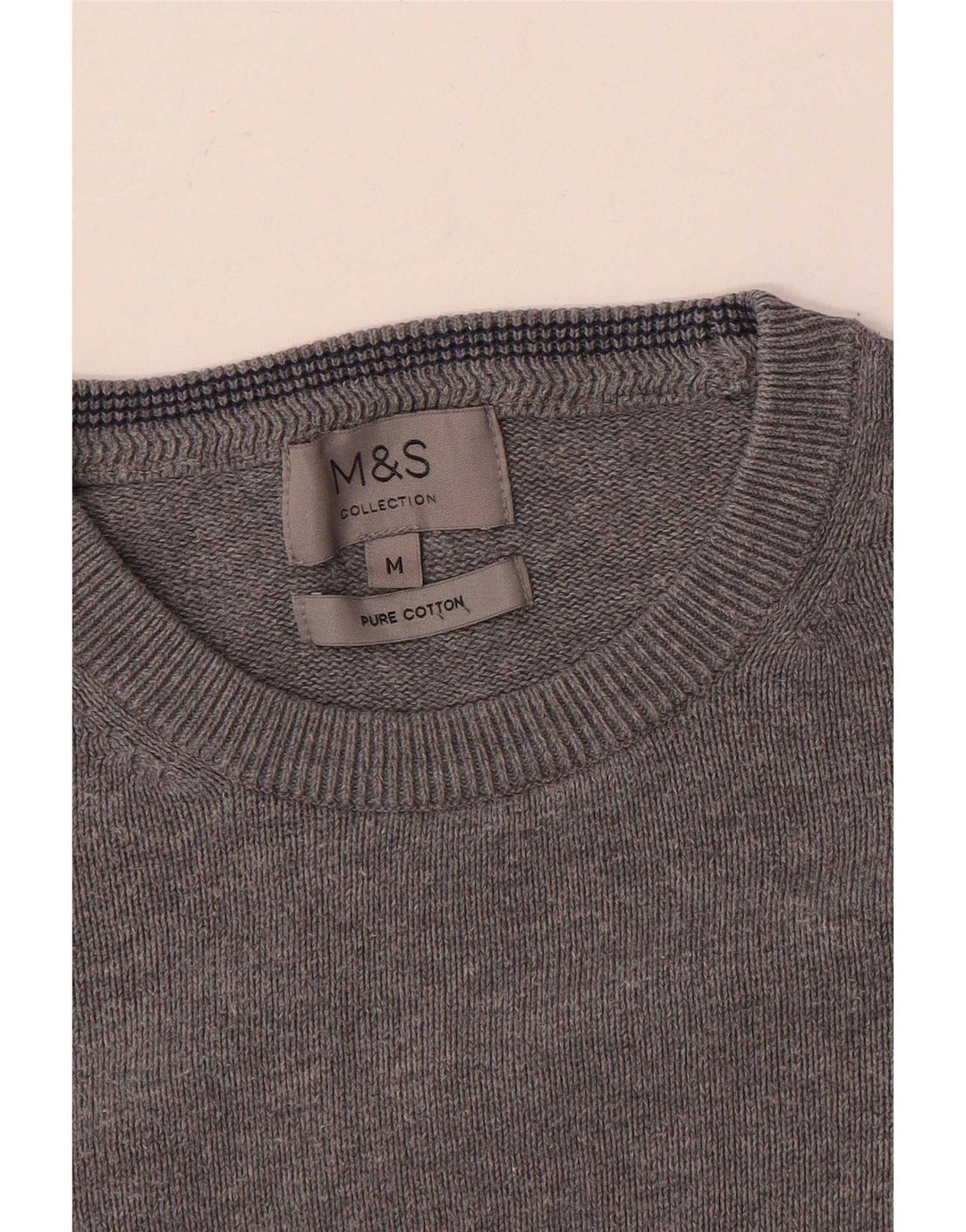 Мужской джемпер с круглым вырезом Marks & Spencer, средний серый хлопковый свитер