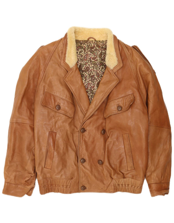 Винтажная мужская двубортная куртка в стиле милитари UK 40, большая, бежевая кожаная