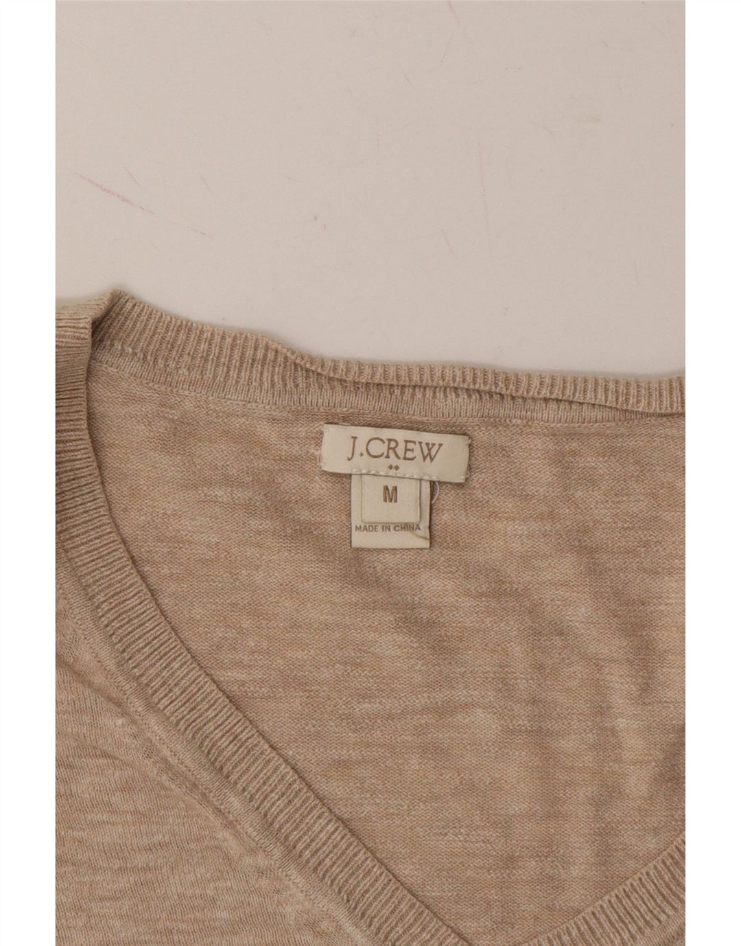 J. CREW Womens V-Neck Jumper Sweater UK 14 Medium Beige Cotton Vintage J. Crew and Second-Hand J. Crew from Messina Hembry 
