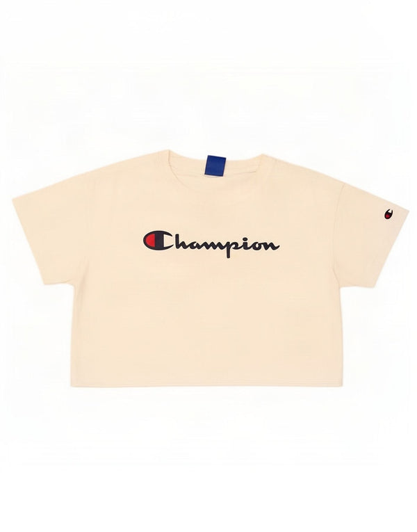 Женская укороченная футболка с рисунком Champion UK 14, средний размер, белый хлопок, хлопок