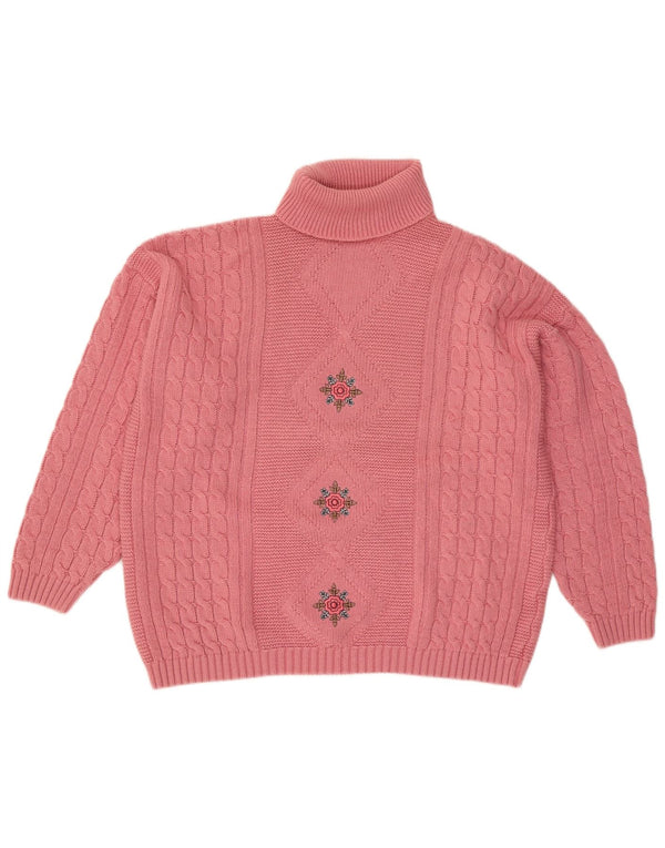 ВИНТАЖНЫЙ женский свободный джемпер с высоким воротником, Великобритания, 18 XL, розовый цветочный принт