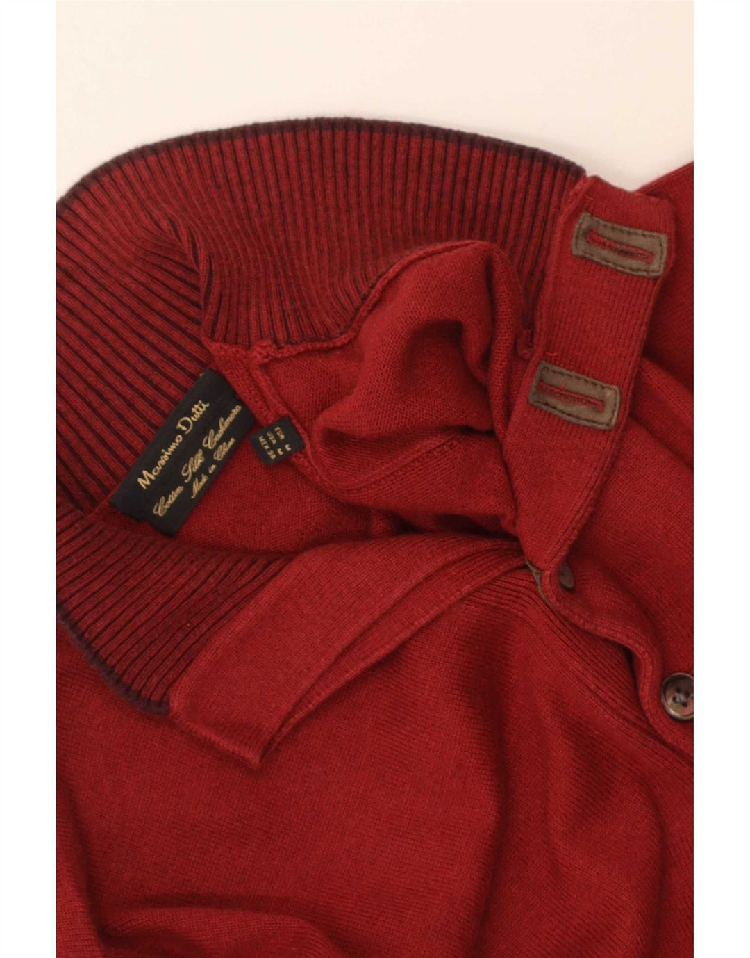 Мужской джемпер с воротником на пуговицах Massimo Dutti, темно-бордовый хлопковый свитер среднего размера