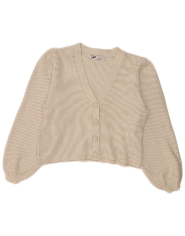 Женский укороченный кардиган Zara UK 14, средний цвет из белой вискозы