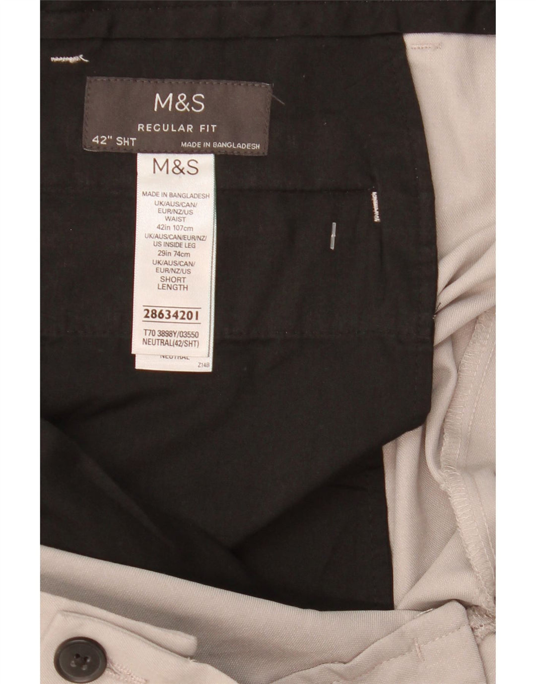 Мужские брюки-чиносы Marks & Spencer стандартного кроя W42 L28, серый полиэстер