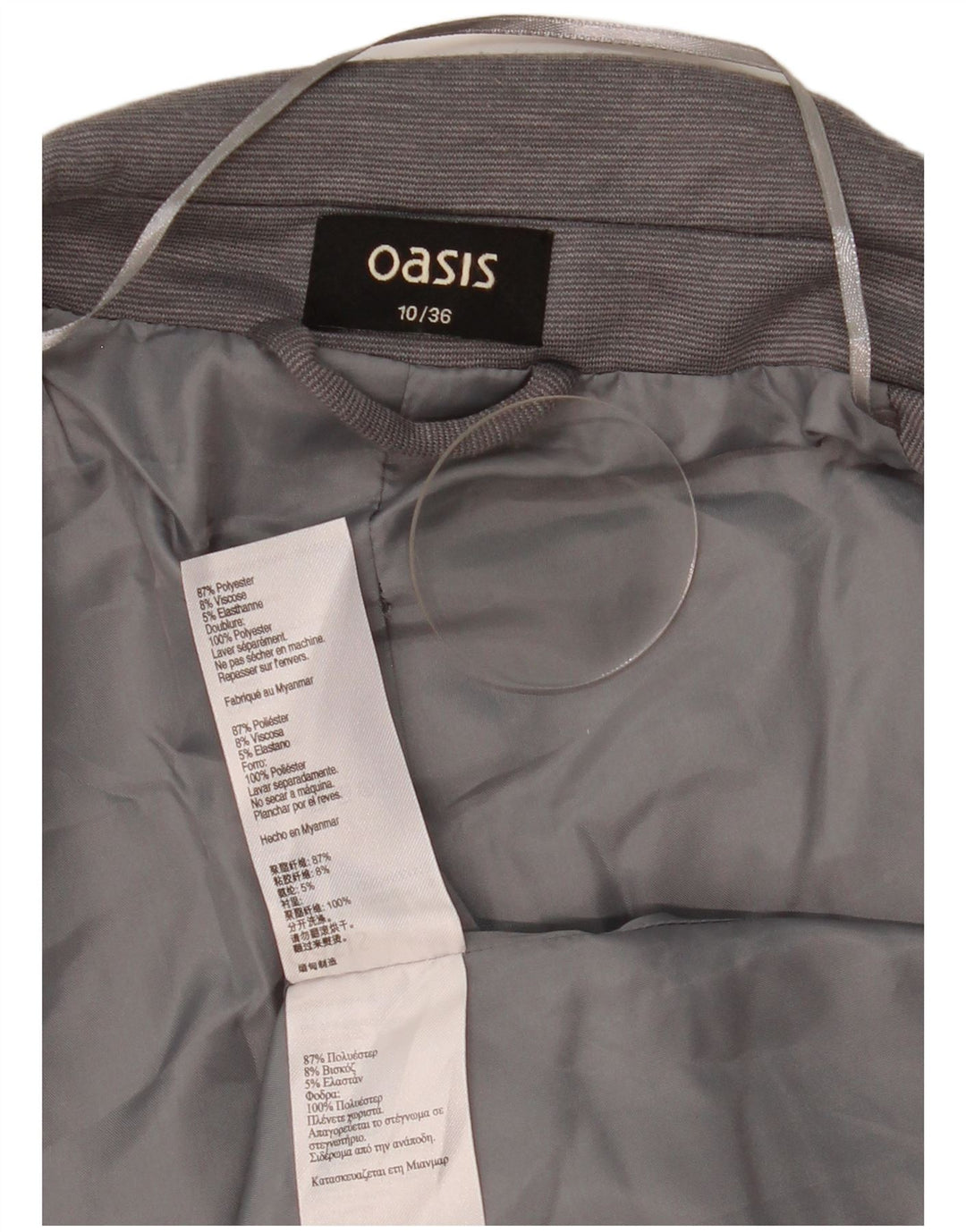 Женский открытый пиджак Oasis UK 10, маленький серый полиэстер в тонкую полоску