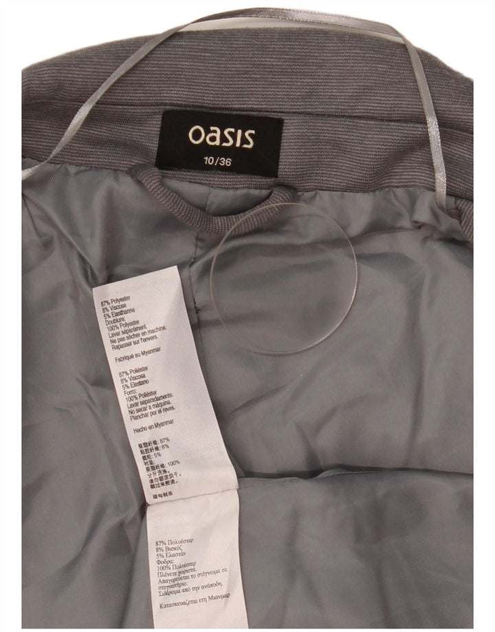 Женский открытый пиджак Oasis UK 10, маленький серый полиэстер в тонкую полоску