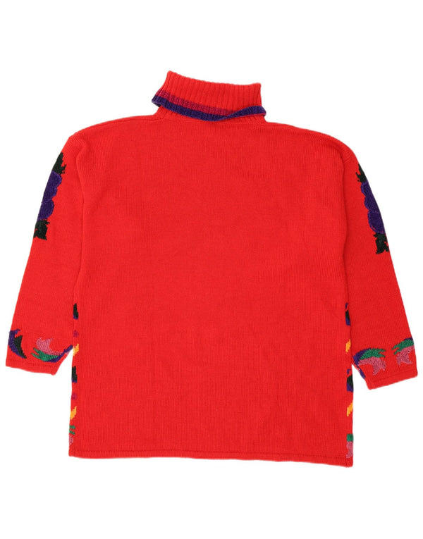 Винтажный женский джемпер с высоким воротником, Великобритания, 18 XL, красный полиакрил с цветочным принтом