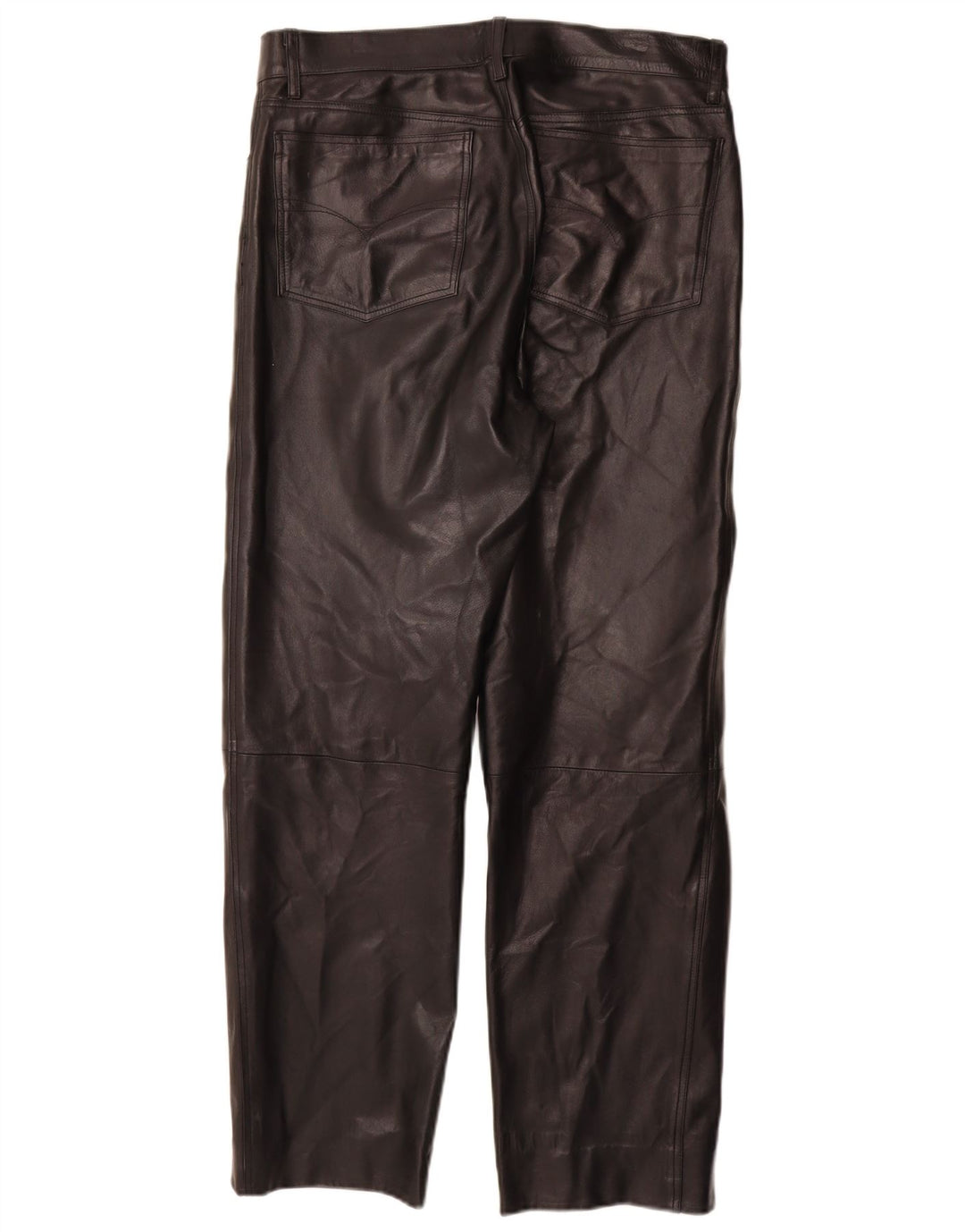 ВИНТАЖНЫЕ Мужские прямые кожаные брюки IT 50 Large W32 L30 Черные кожаные