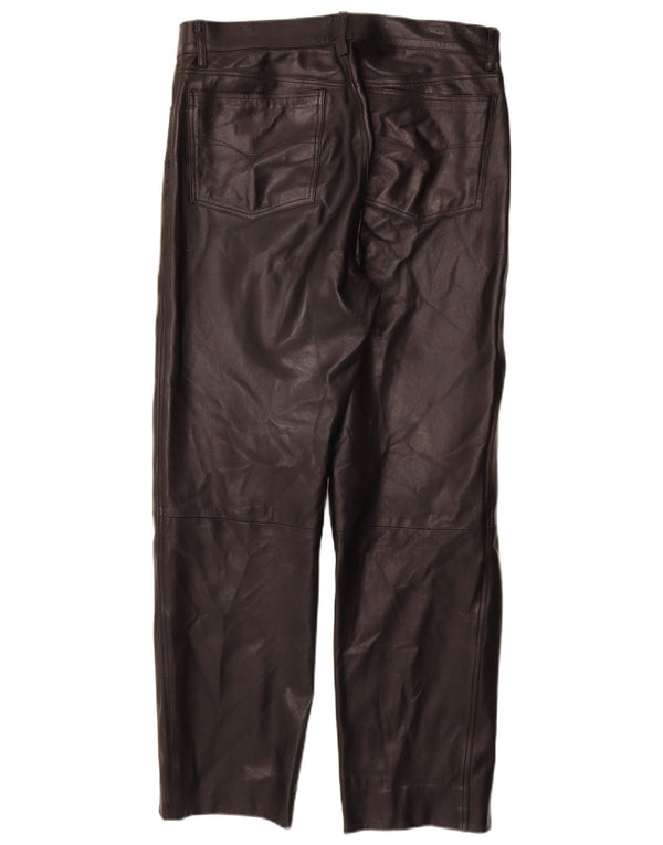 ВИНТАЖНЫЕ Мужские прямые кожаные брюки IT 50 Large W32 L30 Черные кожаные