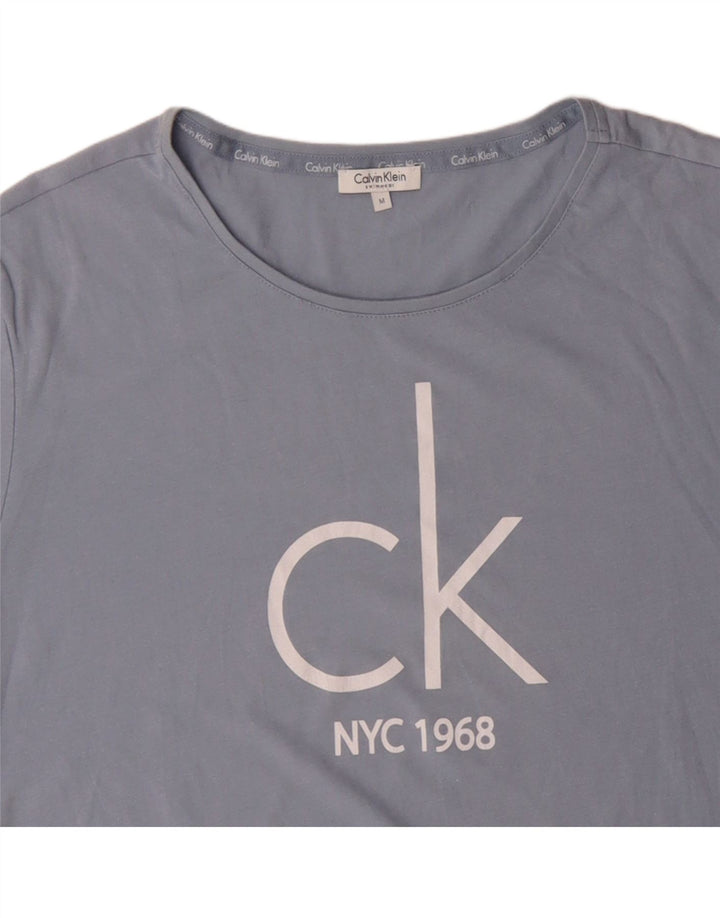 CALVIN KLEIN Мужская футболка с рисунком из хлопка среднего синего цвета