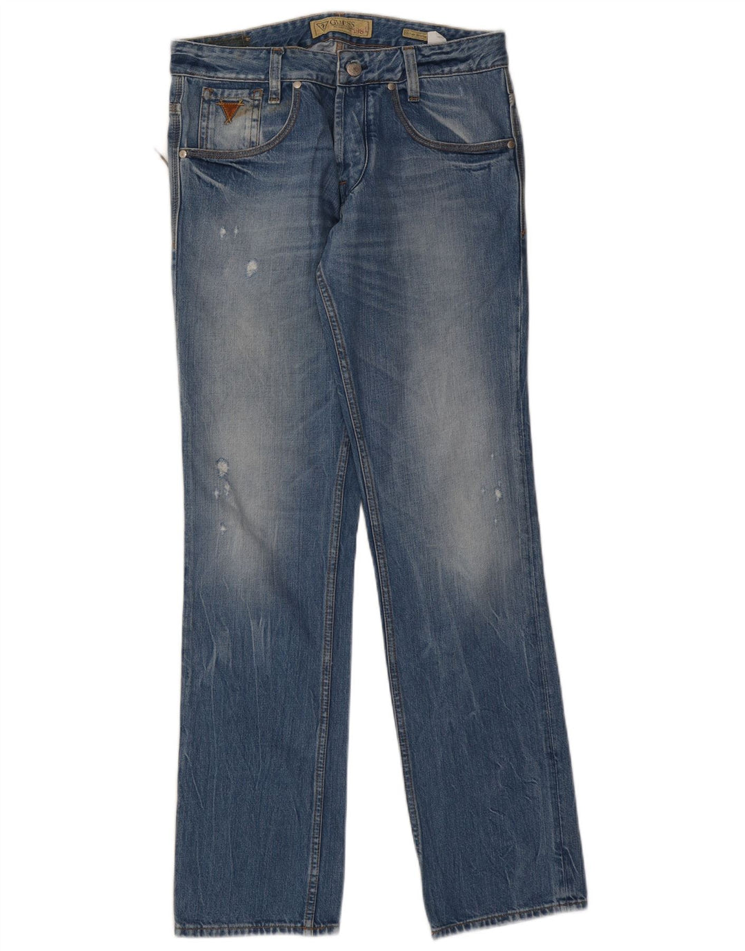 Мужские потертые прямые джинсы Guess W31 L34 синие, хлопок