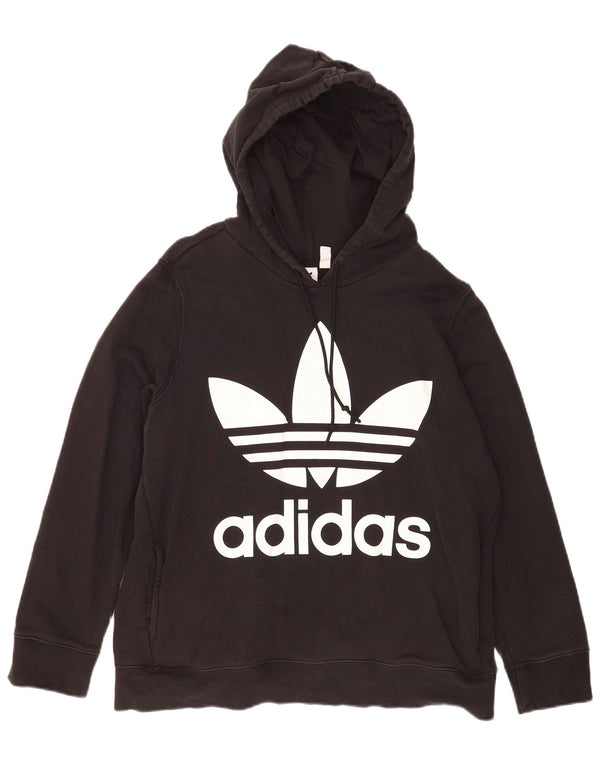 Женский джемпер с капюшоном Adidas с графическим рисунком UK 20 2XL, черный хлопок