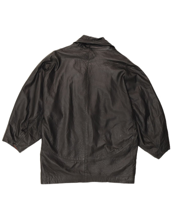 Винтажная женская кожаная куртка UK 16, большая черная кожаная