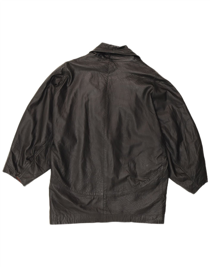 Винтажная женская кожаная куртка UK 16, большая черная кожаная