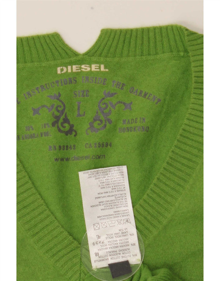 Мужской джемпер с v-образным вырезом Diesel, большой зеленый хлопковый свитер