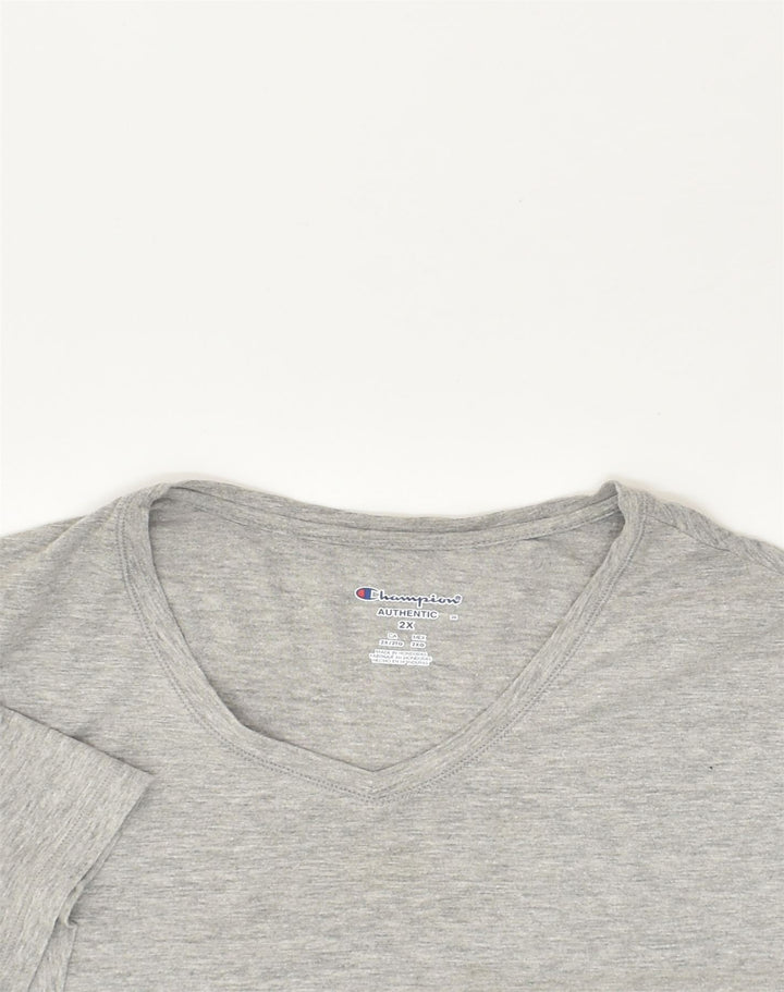 CHAMPION Womens Authentic T-Shirt Top UK 20 2XL Grey Polyester | Vintage Champion | Thrift | Second-Hand Champion | Used Clothing | Messina Hembry 