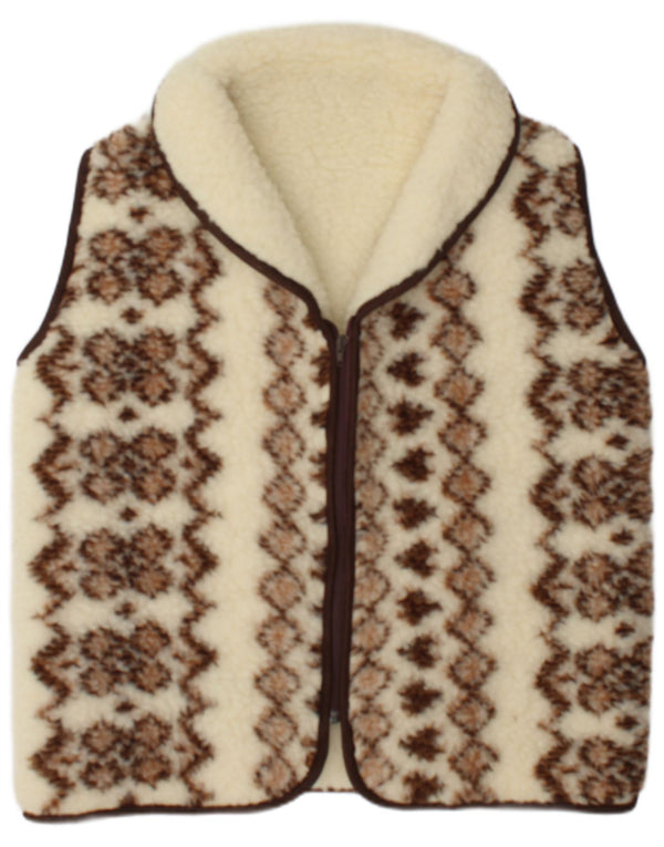 Винтажный женский жилет из шерпы IT 48 XL Off White из шерсти Fair Isle