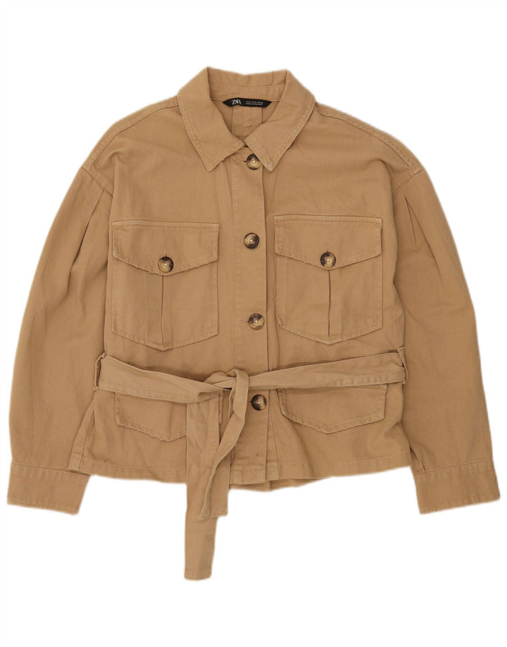Женская куртка оверсайз с рукавом 3/4 Zara UK 10, маленький размер, бежевый хлопок