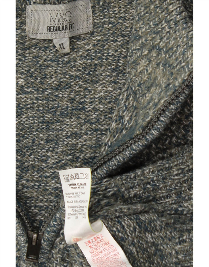 Мужской джемпер с воротником на молнии MARKS & SPENCER стандартного кроя, XL, серый в крапинку